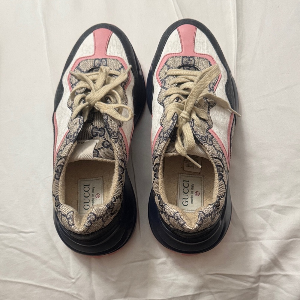Gucci Pink and Beige Lace-Up Sneakers